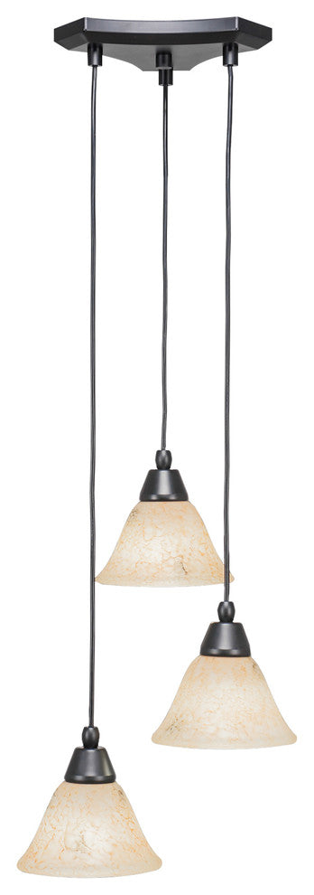 Europa 3-Light Cluster Pendalier, Matte Black/Italian Marble