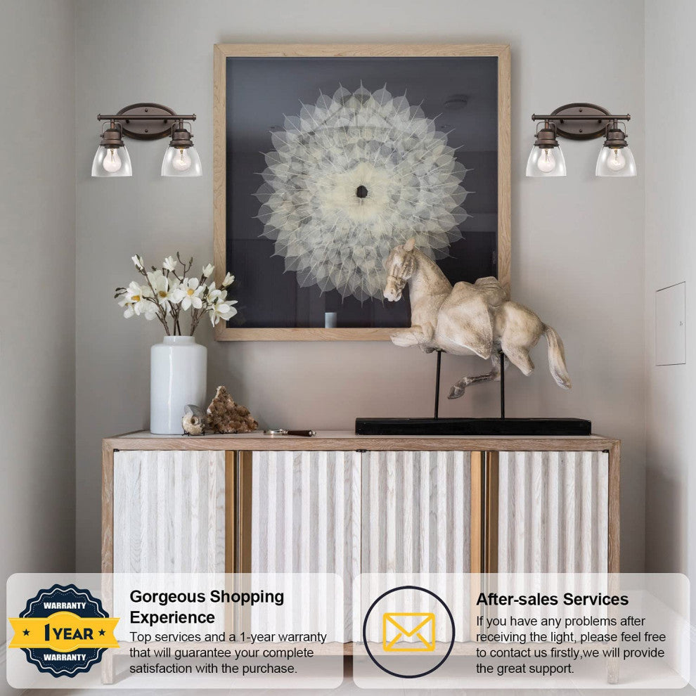 2-Light Antique Wall Lights Industrial Glass Wall Sconce With Oil Rubbed Finish