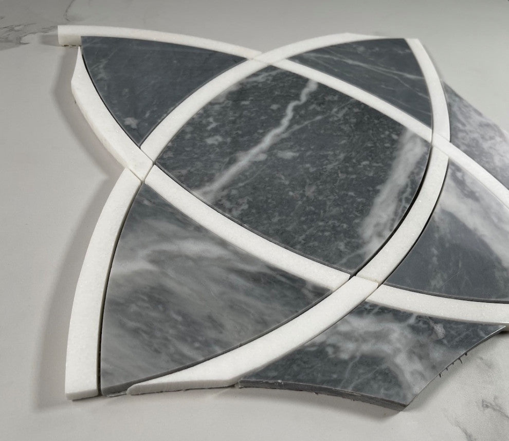 Bardiglio Gray Marble Celtic Waterjet Mosaic Tile Thassos White Ribbon, 1 sheet
