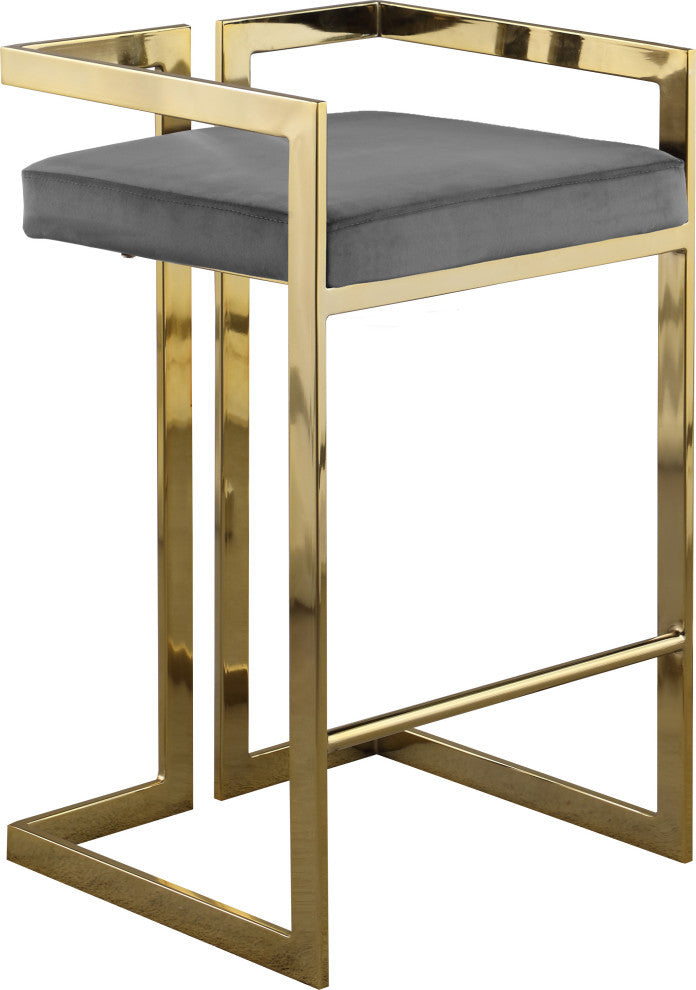 Ezra Counter Stool, Set of 2, Gray Velvet, Gold Base