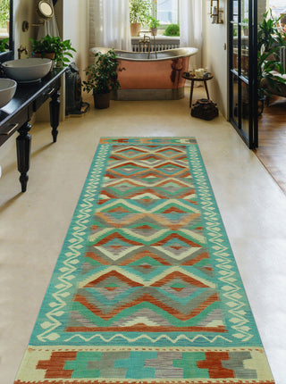 Sun Faded Kilim Mustafa Light Blue/Rust Runner, 2'6x7'11