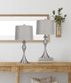 27" Curvy Brushed Nickel Table Lamps, Gray Textured Slub Linen Shades, Set of 2