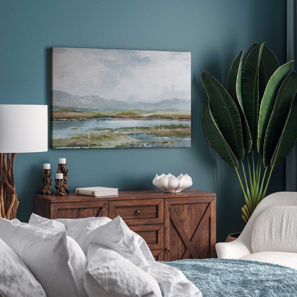 "Lakeside Afternoon Delight" - A Tranquil Waterscape for Refined Interiors