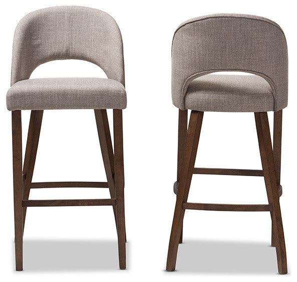 Melrose Light Gray Upholstered Walnut Wood Bar Stool, Set of 2