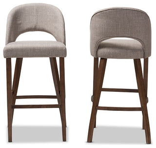 Melrose Light Gray Upholstered Walnut Wood Bar Stool, Set of 2