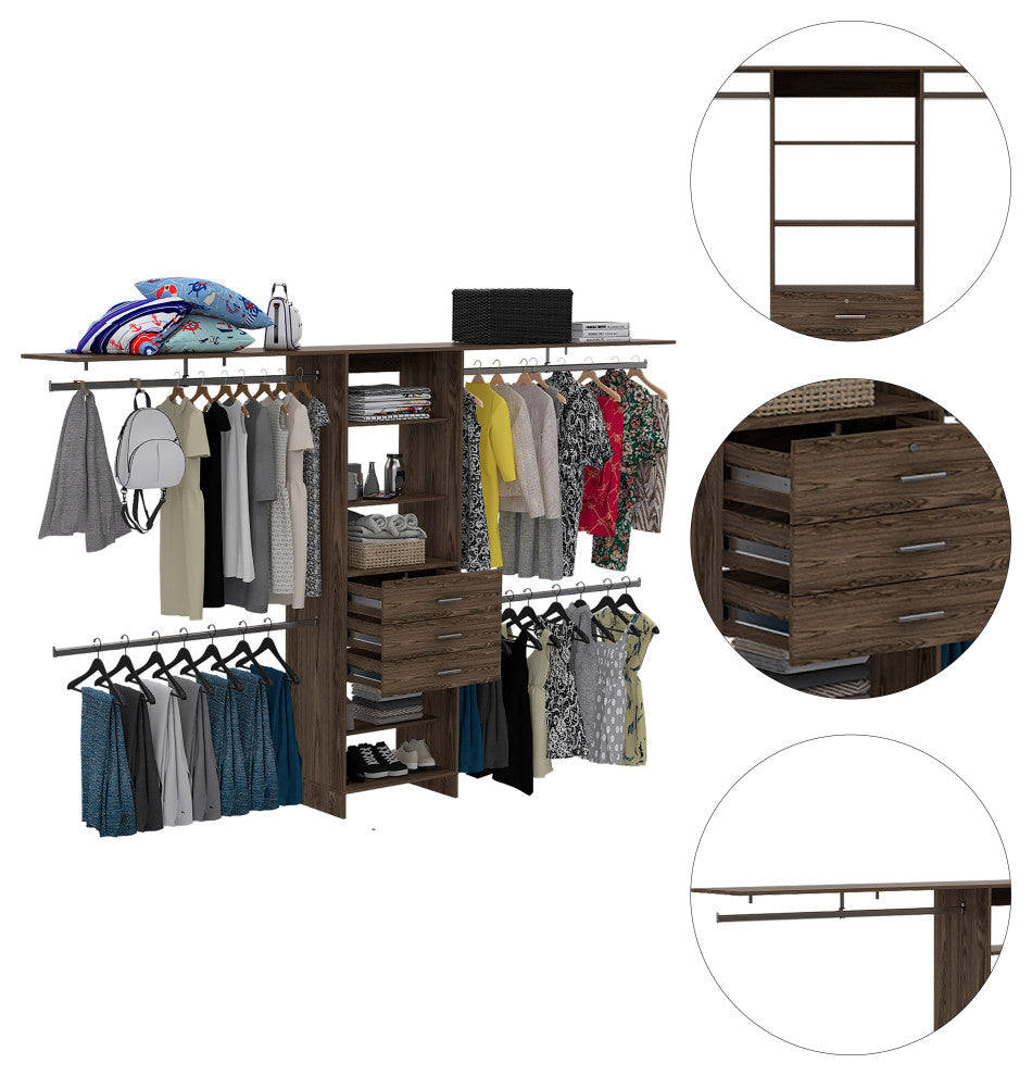 Zamora 69"W - 118"W Closet System, Dark Walnut