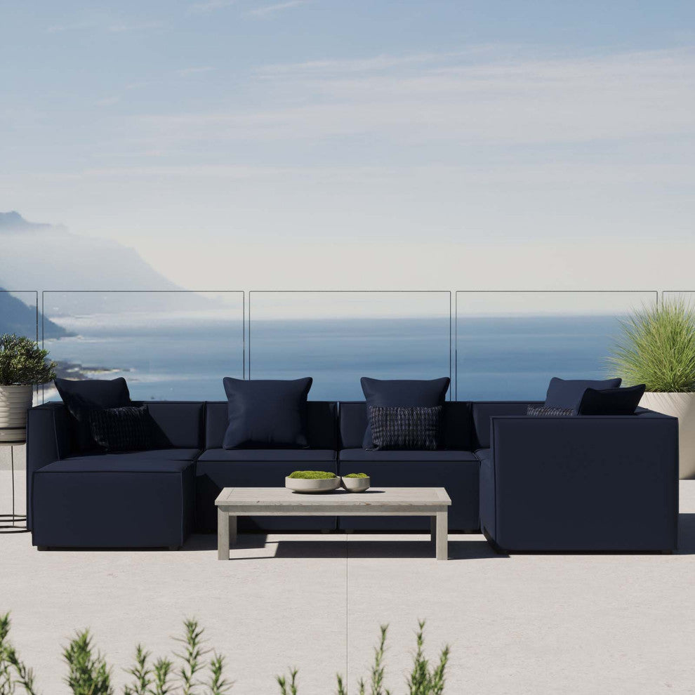 Lounge Sectional Sofa Set, Fabric, Blue Navy, Modern, Outdoor Patio Cafe Bistro