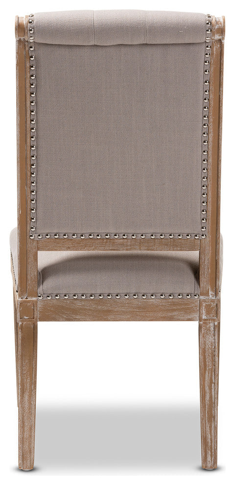 Charmant Provincial Beige Upholstered Weathered Oak Finished Wood Dining Chair