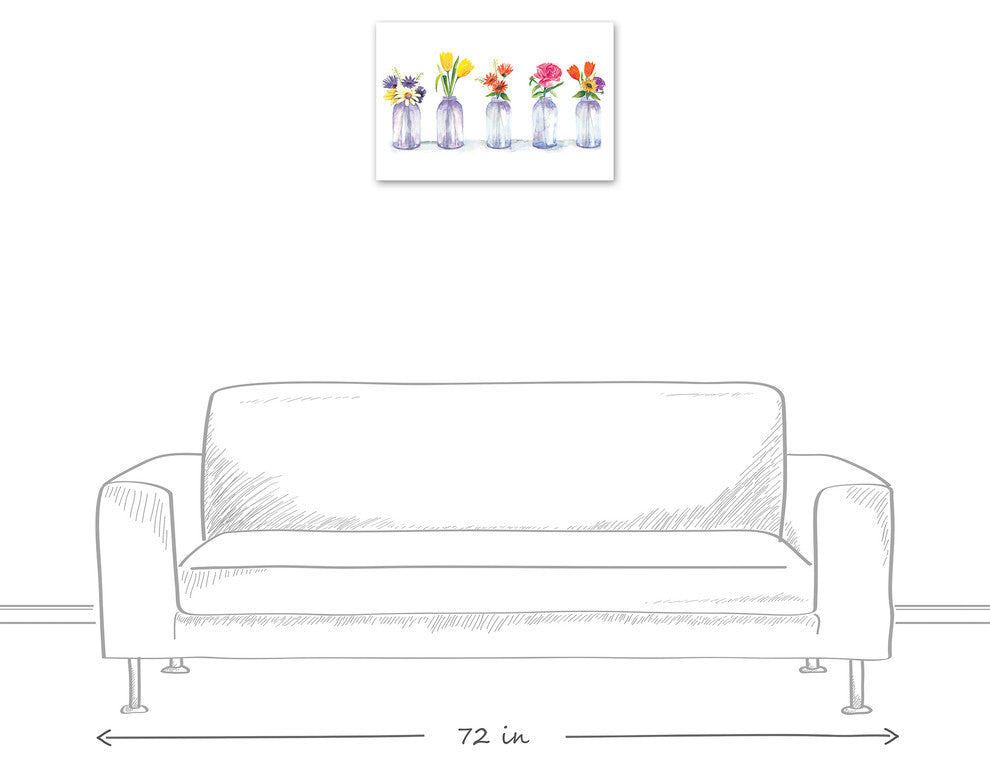Painted Flowers in Glass Jars Print 16x24 Canvas Wall Art