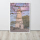 Faux Wood Texture Marblehead Lighthouse at Sunset Framed Photo Wall Art Print, White, 24" X 36"