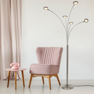 Brightech Orion 5 - Super Bright, Modern LED Arc Lamp, Satin Nickel