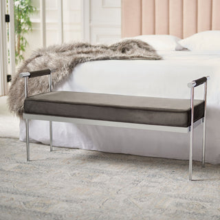Safavieh Pim Long Rectangle Bench WithArms, Shale/Chrome