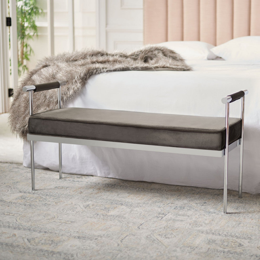 Safavieh Pim Long Rectangle Bench WithArms, Shale/Chrome