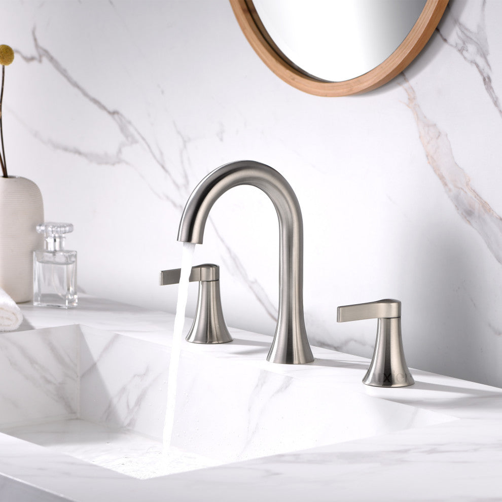 Luxier WSP11-T 2-Handle Widespread Bathroom Faucet with Drain, Brushed Nickel