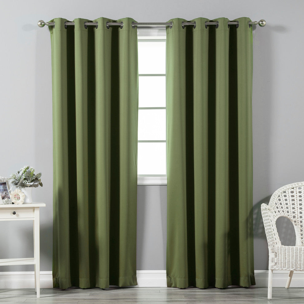 Solid Grommet Top Thermal Insulated Blackout Curtains, Olive, 84"
