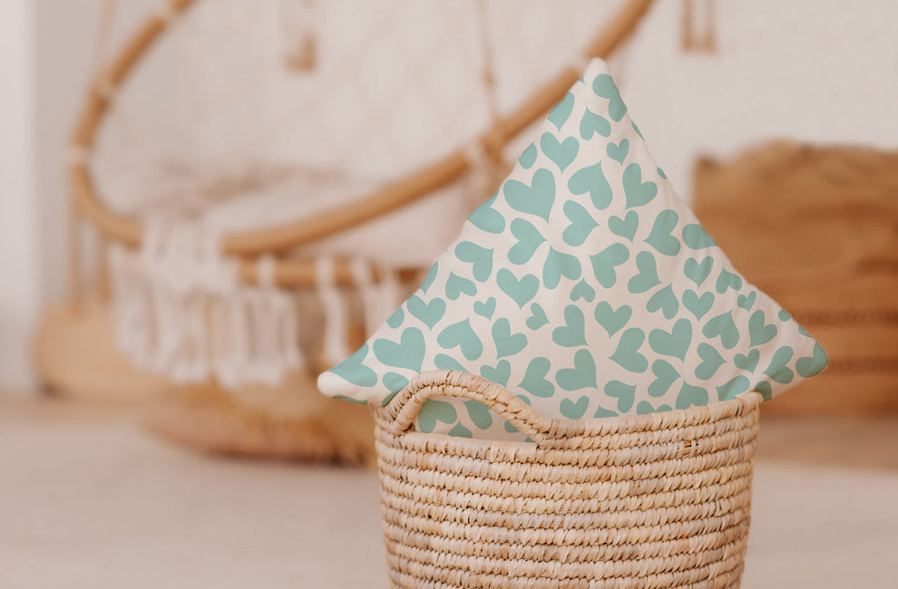 26" x 26" Patterned Hearts Valentine's Decorative Indoor Pillow, Wave Top Blue