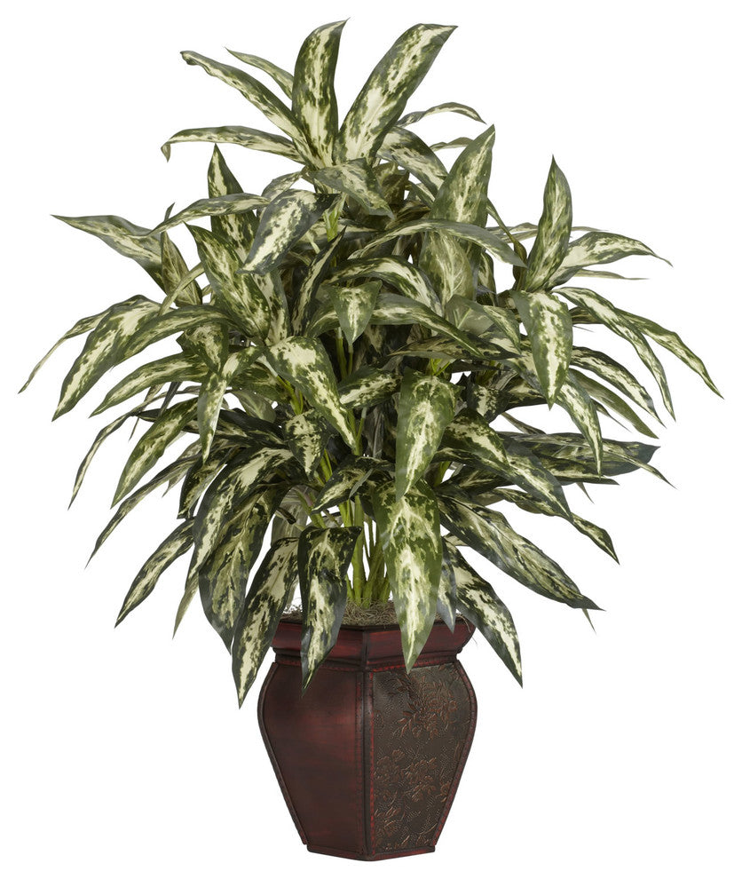 Aglonema With Decortaive Vase Silk Plant