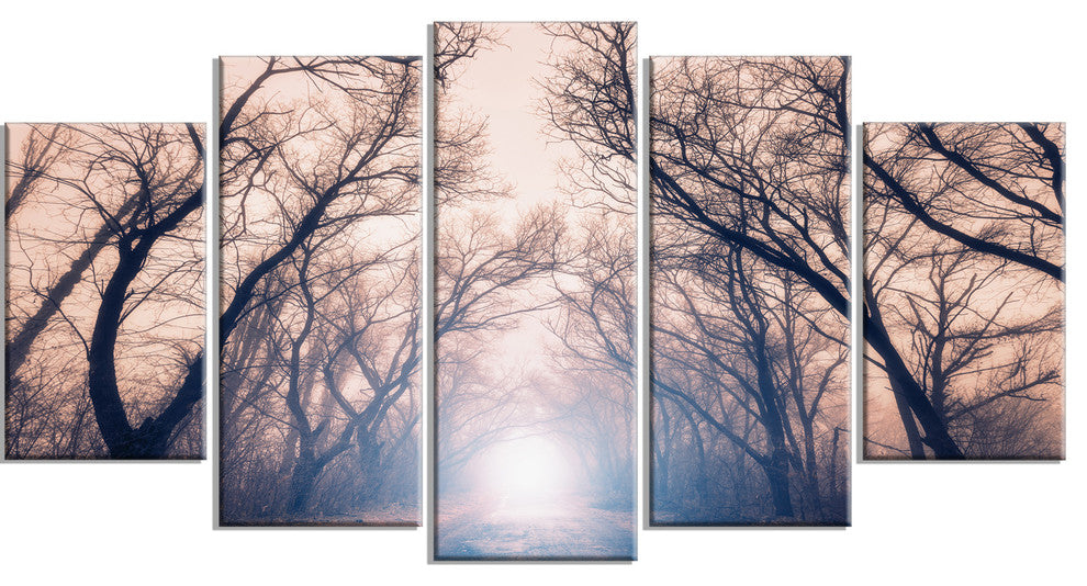 "Mysterious Sunlight in Forest" Landscape Photo Wall Art, 5 Panels, 60"x32"