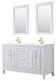 60"DBL Vanity White, White Cult. Marble Countertop, Sinks, 24"Mirrors, Gold Trim