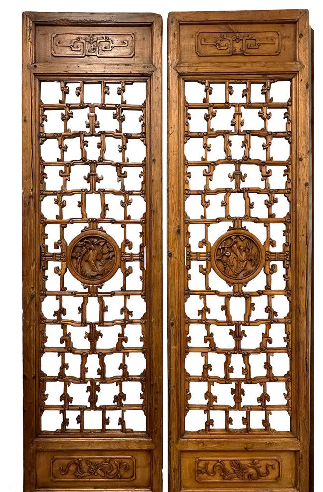 Consigned Antique Chinese Hand Carved 6 Panels Wooden Screen/Room Divider