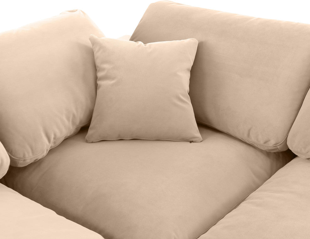 Comfy Upholstered Modular Sofa, Beige, 2-Piece: 2 Corner Chair, Velvet