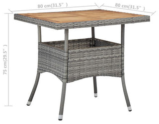 vidaXL Patio Dining Table Patio Table with Storage Solid Acacia Wood PE Rattan