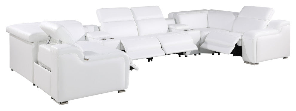 Marco-8-Piece 4-Power Reclining Italian Leather Sectional, White