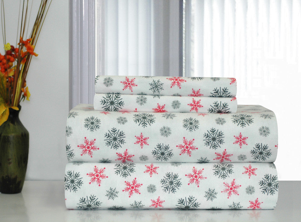 Pointehaven 170 Flannel Sheet Set, Snow Flakes Multi, Full
