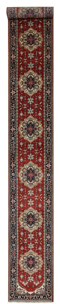 Red & Blue Oriental Runner 3'x20' Heriz Serapi Hand Knotted Wool Rug H9217