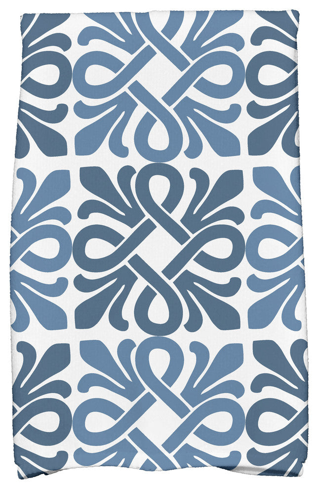 18x30" Tiki Square, Geometric Print Hand Towels, Blue