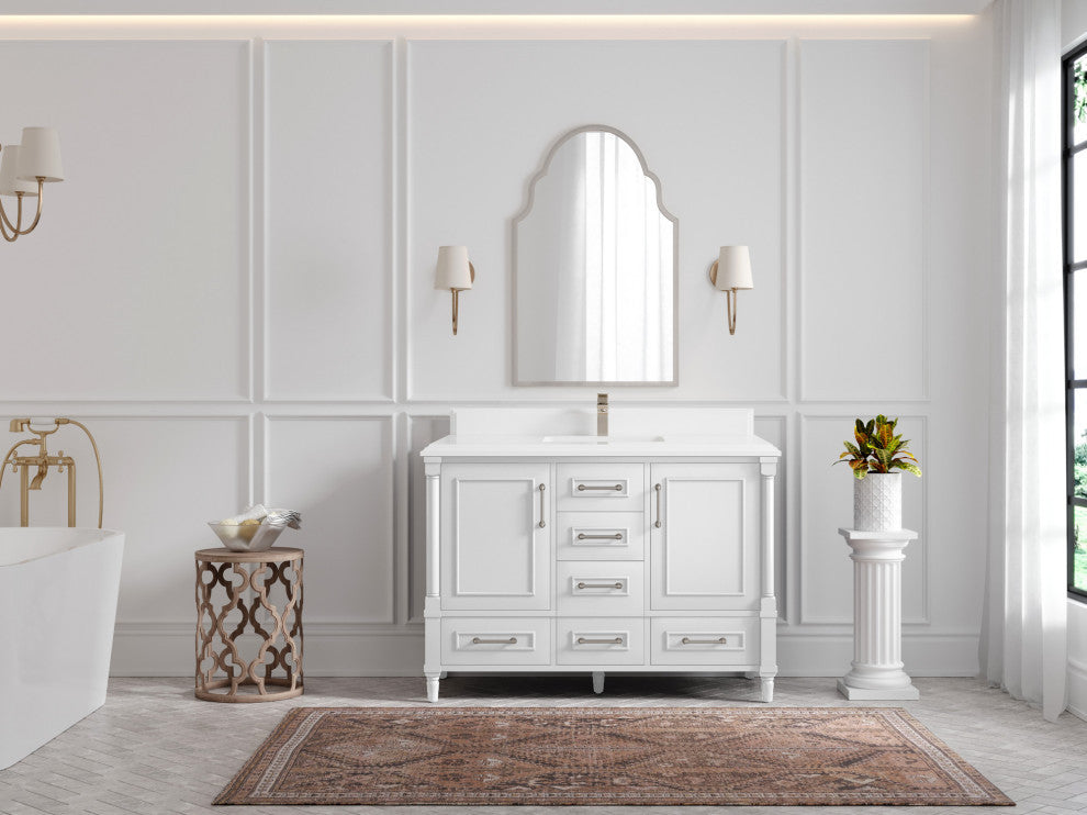 Aberdeen 48 Single Sink Bath Vanity in White 1.5" White Quartz