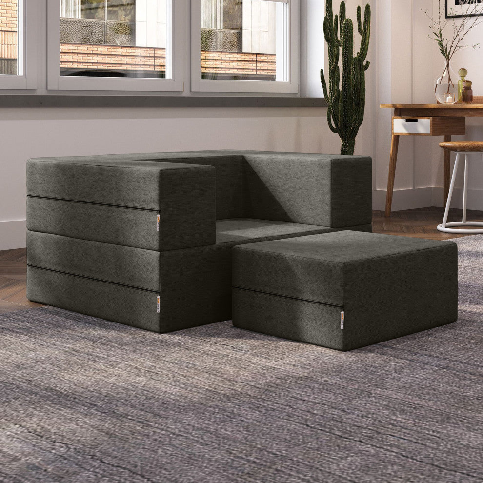 Jaxx Zipline Convertible Sleeper Chair & Ottoman / Twin-Size Bed, Charcoal
