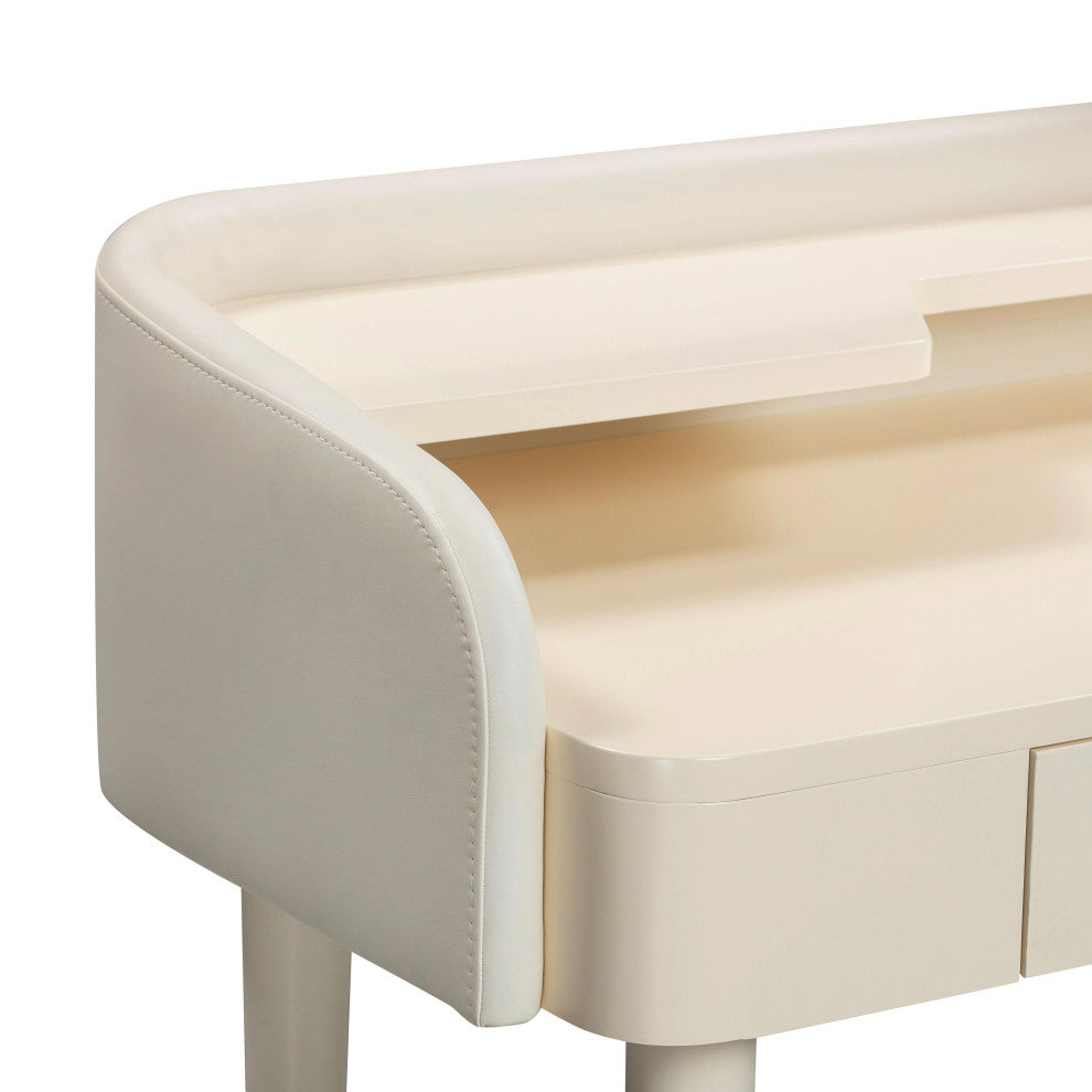 Penelope Cream Vegan Leather Wrapped Vanity Desk - Cream