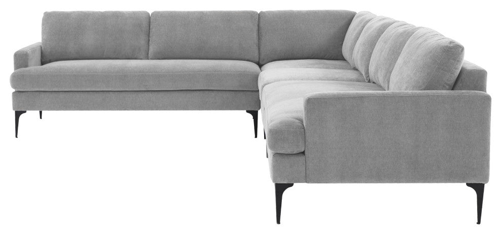 Serena Gray Velvet Large L-Sectional With Black Legs