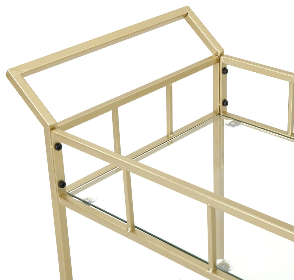 GDF Studio Louise Indoor Modern Bar Cart with Tempered Glass, Gold