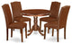 5Pc Round 42" Dinette Table, Four Parson Chair, Brown Flaux Leather