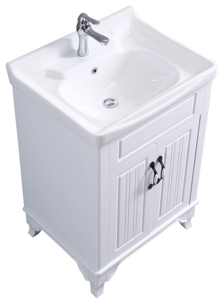 White Wooden Cabinet Vanity Sink 24.25" W with Overflow, Drain and Hardware