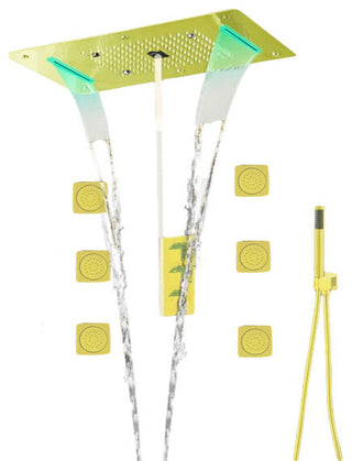 Led Rainfall Shower System Handheld Shower Jetted Body Sprays, Brushed Gold