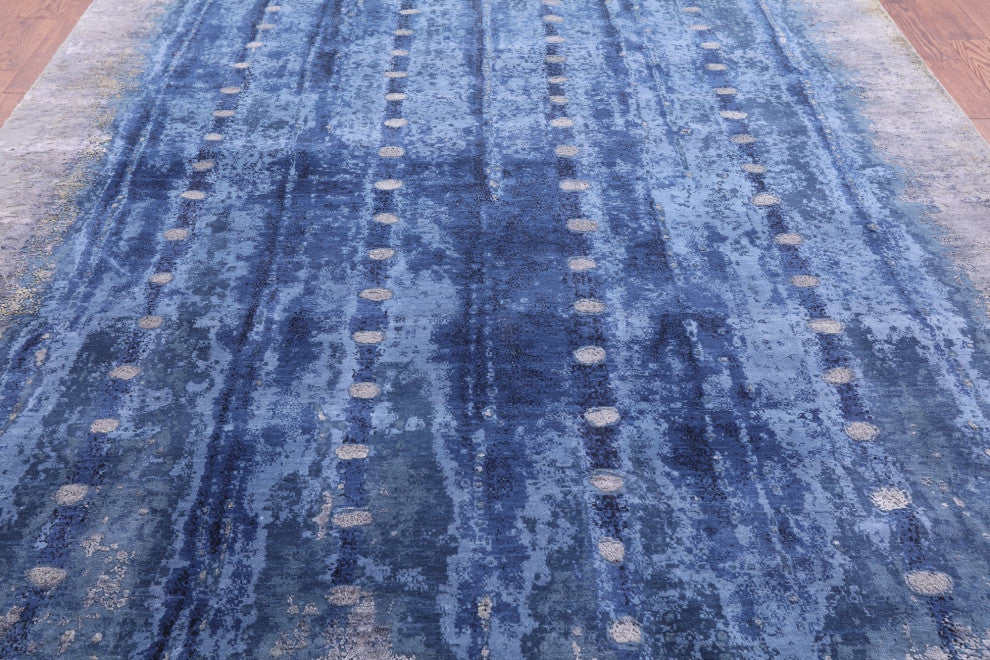 8' 11" X 12' 3" Modern Wool and Silk Handmade Rug Q9049
