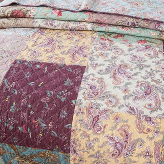 Bohemian Burgundy Red Velvet Trim Floral Paisley Patchwork Bedspread Set, Twin