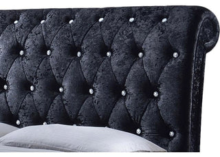 Castello Velvet Upholstered Faux Crystal-ButToned Sleigh Queen Platform Bed