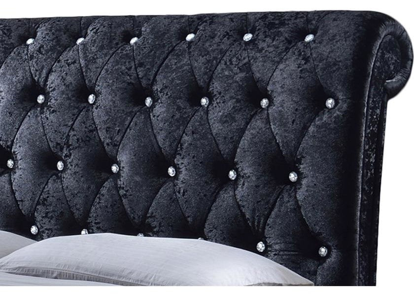 Castello Velvet Upholstered Faux Crystal-ButToned Sleigh Queen Platform Bed