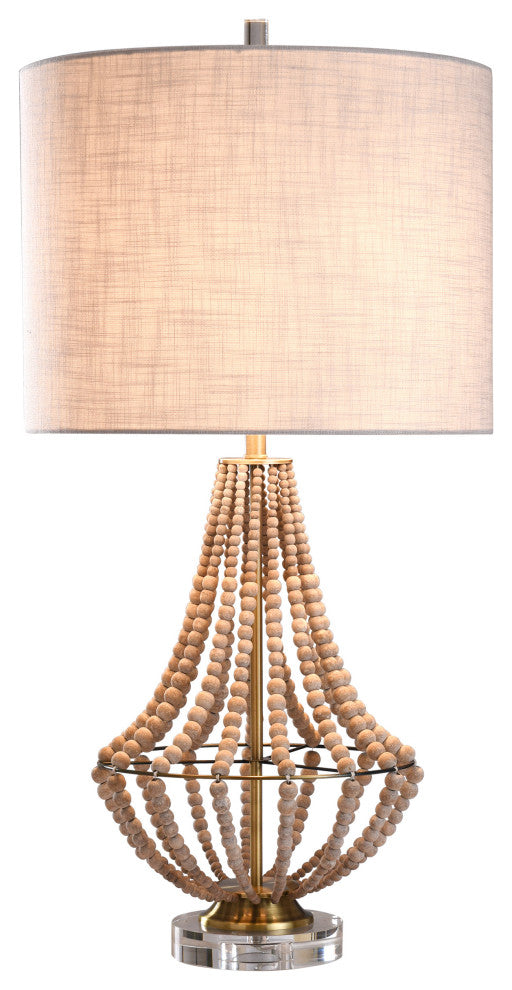 Aurora Table Lamp Natural Wood Bead Body with Metal Base