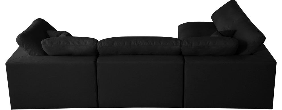 Plush Velvet / Down Standard Comfort L-Shaped Modular Sectional, Black, 4-Piece: 2 Armless Chair, 2 Corner Chair