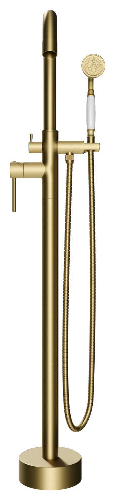 CastelloUSA Neptune Freestanding Tub Filler Faucet, Brushed Gold, Drift Handle
