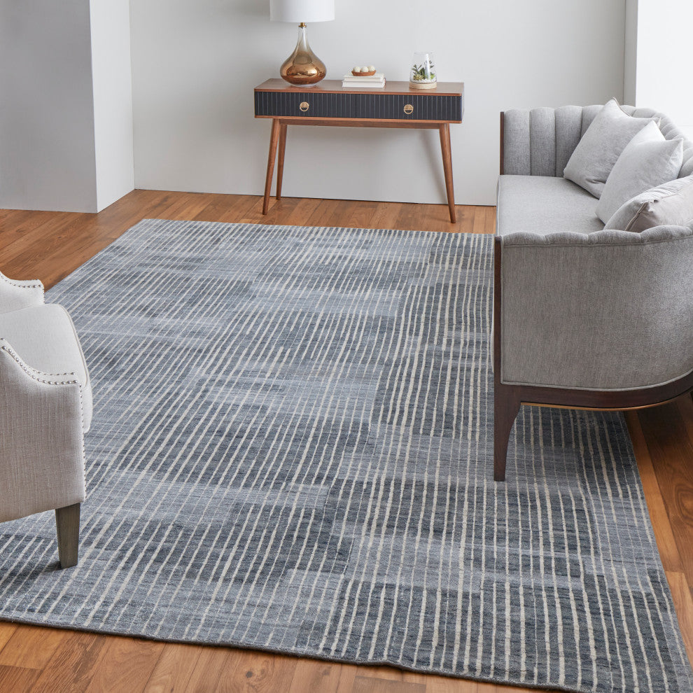 Kinton Modern Abstract, Blue/Ivory/Gray, 9'x12' Area Rug