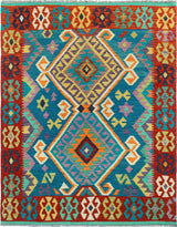 Flatweave Tansholp Blue/Red Rug, 5'0x6'6