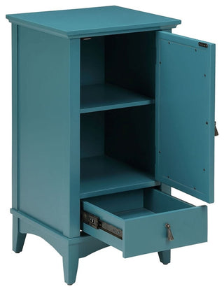 ACME Ceara Wooden Accent Table with Storage Drawer and Glass Door in Teal
