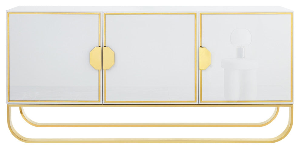 Nicole Miller Jacelynn Sideboard, White/Gold, 3-Door