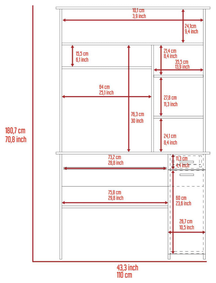 Weston 2 Computer Desk, With 2 Drawers, 6 Shelves And Hutch, Light Gray